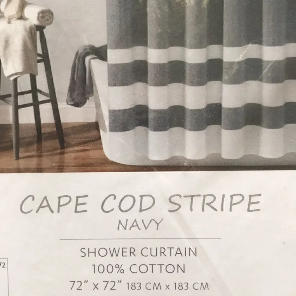 NEW Lush Decor Cape Cod Stripe Navy Shower Curtain